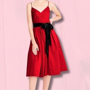 J. Crew Red Midi Dress with Black Velvet Bow